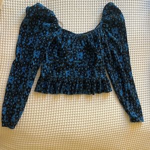 Blue and black floral long sleeve Zara blouse